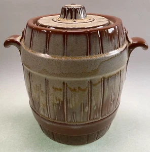 Frankoma Desert Gold Barrel Cookie Jar Tab Handles - Picture 1 of 8