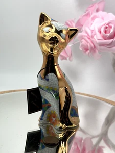 Vintage Gual Art figurine Cat 24k gold plated porcelain with Certificate - Picture 1 of 12
