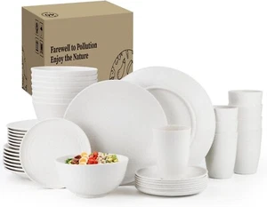 Lightweight 40-Piece Wheat Straw Dinnerware Set - Microwave and Dishwasher Safe - Picture 1 of 9
