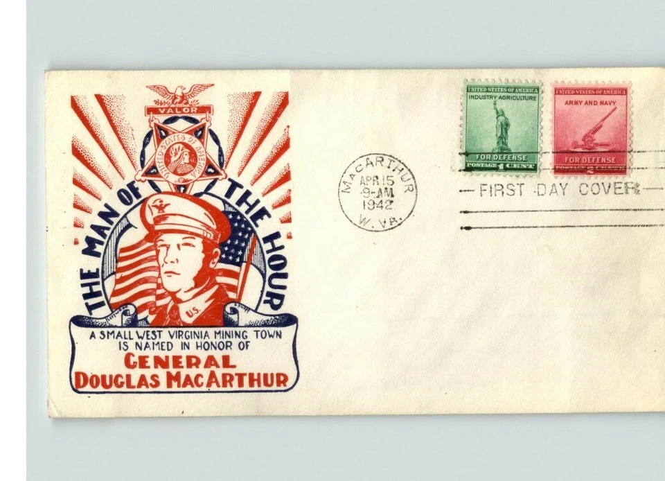 GEN. Douglas MacARTHUR "The Man of the Hour" 1942 canc. MacArthur, W. Virginia - Image 1 of 1