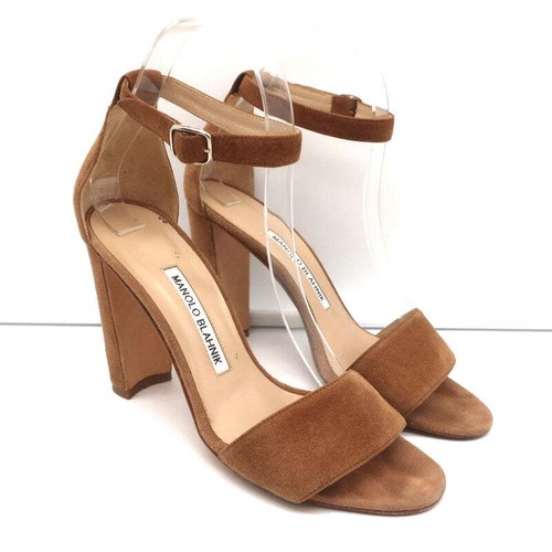 MBT Sandali Manolo Blahnik Lauratop marroni pelle scamosciata taglia 36 cinturino alla caviglia