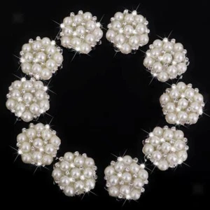 10pcs Flatback Rhinestone Pearl Round Buttons Wedding Craft Embellishments - Picture 1 of 7