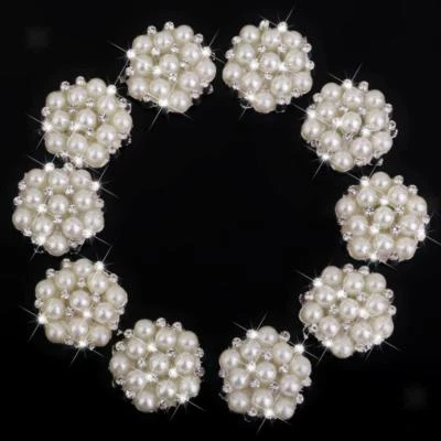 10pcs Flatback Rhinestone Pearl Round Buttons Wedding Craft Embellishments - Image 1 of 4