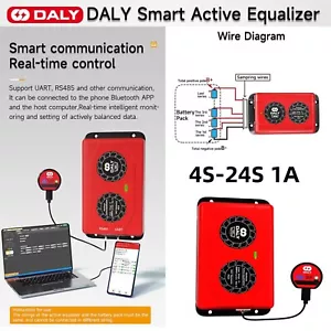 Daly 1A Smart Active Balancer Equalizer 4S-24S Li-ion LiFePo4 Battery +BT Module - Bild 1 von 18
