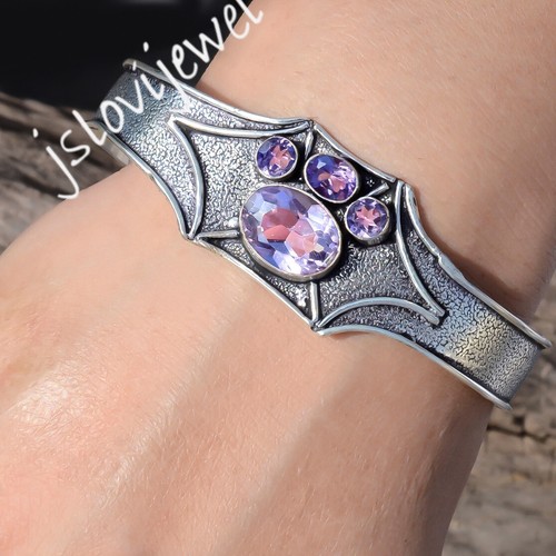 VALENTINO Bracciale Bracciale Bracciale Argento Sterling 925 Pietra Preziosa Ametista Sfaccettata Diverso Tipo Gioielli
