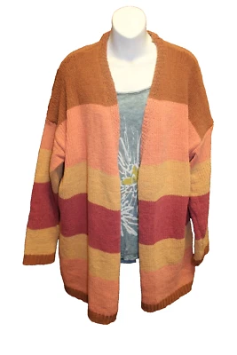 UMGEE Fall Colors Gold Brown Burgundy Color Block Soft Cardigan Sweater XL NWOT - Image 1 of 4