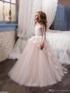 princess hot pink long sleeves ball gown communion dress flower girl dress