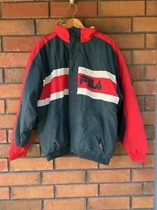 Vintage FILA Puffer Jacket Coat XXL Forest Green Red Men’s Jacket 90’s Retro - Picture 1 of 15