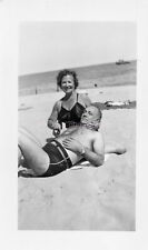 A DAY AT THE BEACH Small FOUND  PHOTOGRAPH Black + White VINTAGE OWL 44 LA 87 V
