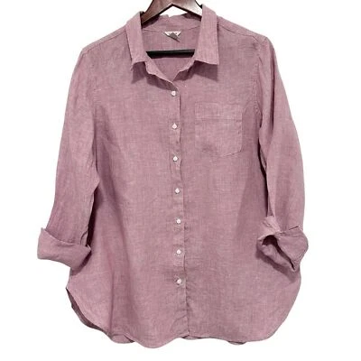 L.L. Camisa Bean 100% linho lavável manga longa botão frontal Borgonha 1X Plus - Imagem 1 de 4