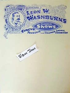 Color LETTERHEAD Circus Museum Show LEON WASHBURN Trained Animal Exhibition - Bild 1 von 1