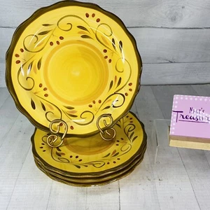 Home Trends ITALIAN VILLA Berry Scroll Yellow Green Stoneware Dinner Plate Set 4 - Picture 1 of 20