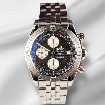 Breitling Chronomat Evolution 43mm Acciaio Nero Quadrante Uomo Orologio A13356 - Immagine 1 di 4