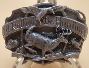 Vintage Belt Buckle Siskiyou I'd Rather Be Hunting Deer Buck Pewter 1987 - Picture 1 of 5