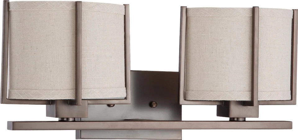 Hazel Bronze 2 Light Vanity Bath Wall With Khaki Fabric Shade Orig $195 - Image 1 of 1