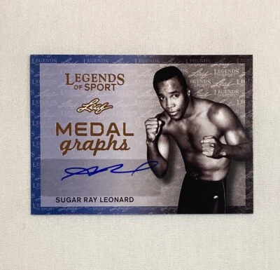 SUGAR RAY LEONARD 2015 LEAF LEGENDS OF SPORT MEDAL GRAPHS AUTOGRAPH CARD AUTO - Image 1 of 2