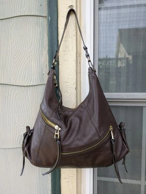 MAXXIMUM 100% Leather Hobo Handbag Purse Zippers & Tassel Chocolate Brown - Image 1 of 4