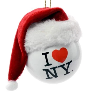 I Love New York NY Baile con Sombrero de Papá Noel Adorno de Navidad Nuevo - Imagen 1 de 2