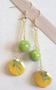 Crisp Me : Yellow Lime Green Drop Design Length Stylish Swing Gold Earrings - Picture 1 of 4