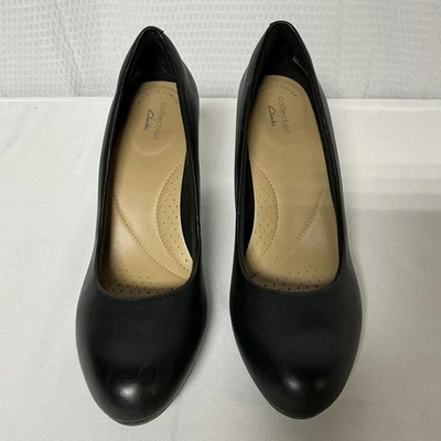 Zapatos de salón de trabajo cómodos de cuero Clarks Collection para mujer talla 8,5 M negros Foto 1 de 4