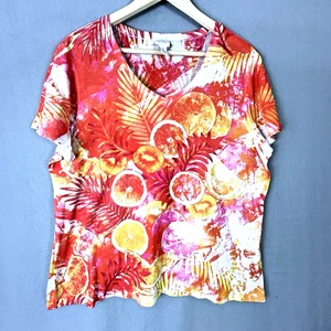 Top maglietta donna Weekend By Chicos arancione corallo spiaggia manica corta taglia XL 3 - Foto 1 di 7