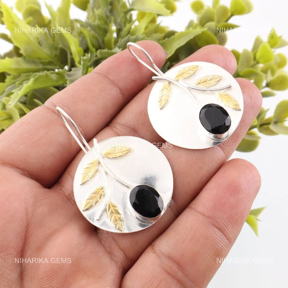 Ovalado Ónice Negro Piedra Preciosa Cyber Monday Pendientes de Gota Joyería 925 - Imagen 1 de 4