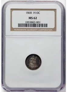 1868 H10C MS62 NGC. Censo NGC: (6/47). Media moneda de diez centavos sentada - Imagen 1 de 2