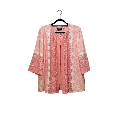 NWT BOB MACKIE Wearable Art Pink White Topper Lightweight Cardigan Size 1X Flowy - Image 1 of 4