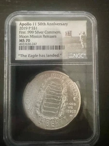 2019 P NGC MS 70 $1 Apollo 11 50th Anniversary .999 Silver Dollar Moon Mission - Picture 1 of 2