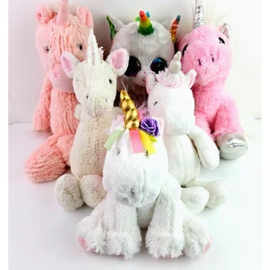 Gemischtes Plüsch Einhorn Stofftier Spielzeug 6 Stück weiß rosa grau Sorte weich - Bild 1 von 12