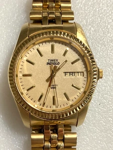 Vintage Timex Indiglo Men’s Watch Presidential Bracelet Beige Dial New Battery - Picture 1 of 8