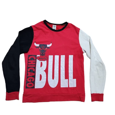 复古 NBA 芝加哥公牛队运动衫 L 男式拼出标志硬木经典 90 年代 — 第 1/4 张图片