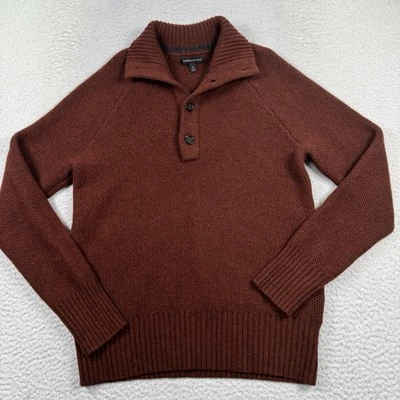 Suéter masculino BANANA REPUBLIC mistura de lã merino gola M botão caça laranja - Imagem 1 de 4