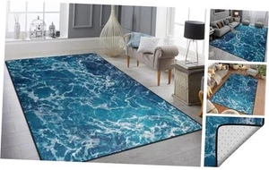 Ocean Beach Area Rug 5'x7', Blue Sea Waves Polyester Area Rugs Non-Slip - Picture 1 of 7