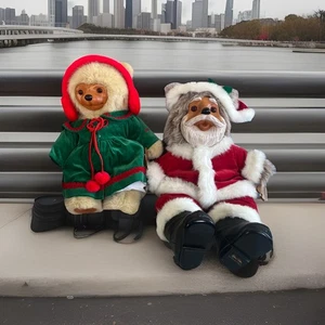 Abrigo verde Robert Raikes Kathie Bear 16" y Papá Noel cara y pies de madera - Imagen 1 de 16