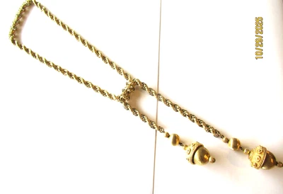 Vintage 50s Gold Tone Front Tie Lariat Necklace Monet - Image 1 of 4