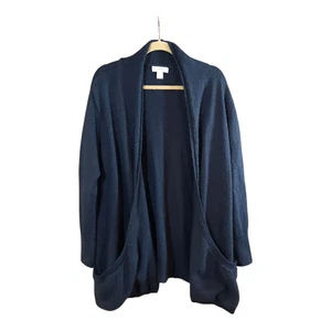 CJ Banks Navy Blue Open-front Longline Cardigan Draped Pockets Cozy Women's 2X - Picture 1 of 6