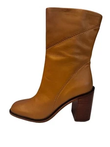 Franco Sarto hellbraune halbhohe Damenstiefel aus Leder 7,5 M Blockabsatz seitlicher Reißverschluss klassisch - Bild 1 von 12