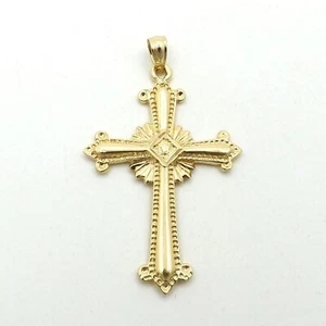 14k Beverly Hills Gold Budded Fleur de Lis Cross Charm Pendant Large New - Picture 1 of 5