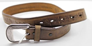 3D Boys Belt With Removable Buckle Size 26 Distressed Brown Barbed Wire Leather - Picture 1 of 13