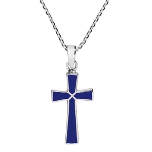 Minimalism Christian Cross Blue Lapis-Lazuli Sterling Silver Necklace - Picture 1 of 6