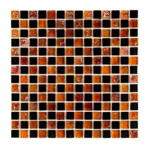 1/2in Thick Mixed Orange/Black Color Iridescent Mosaic Glass Tile Kitchen & Bath - Picture 1 of 6