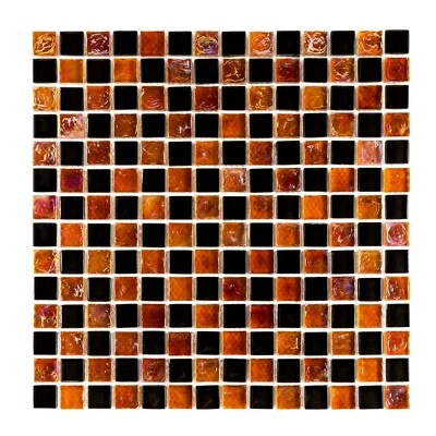 1/2in Thick Mixed Orange/Black Color Iridescent Mosaic Glass Tile Kitchen & Bath - Image 1 of 4