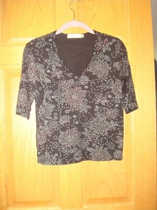 FRESH PRODUCE Top M Black Dancing Flower Modal Jersey Top - Picture 1 of 6
