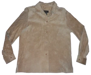 Outfit JPR Rose Beige Brown Suede LEATHER Blazer Jacket Size M Laced Accents - Picture 1 of 12