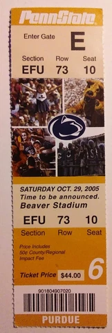2005 Penn State Purdue Ticket Stub Football Cover