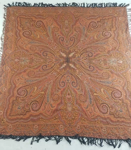 Vintage Dutch Paisley schönes mehrseitiges Wollschal 138x137 cm - Bild 1 von 16