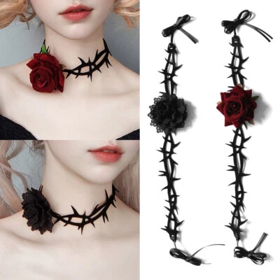 Retro Rose Flower Choker Necklace Velvet Women Gothic Dress Jewelry Chain Collar - Image 1 of 4