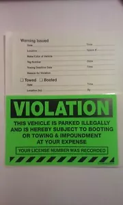 Green VIOLATION Parked Illegally No Parking Tow Towing Car Auto Sign Sticker 5pk - Picture 1 of 1