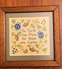 Framed Fraktur Painting Lancaster PA Folk Art Meryl Griffiths 1977 Earth & Music